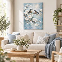 Tableau mural sur toile Oiseaux et Fleurs, motif floral botanique bleu, décoration intérieure, échantillons OEM ODM prêts en moins d'une journée