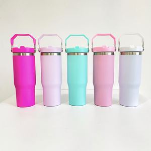 Gobelets isothermes portables grande capacité, tasses de voyage, bouteilles 30oz, gobelets à paille rabattable pour étudiants avec poignée pour transfert par sublimation - Product Image 2