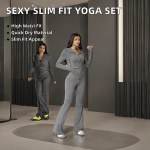 Conjuntos de yoga de secado rápido para mujer, sexys y ajustados, de manga larga, lisos, con diseño que disimula las líneas y realza la figura. - Product Image 2