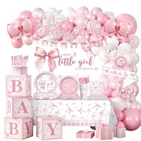 Décorations de ballons pour baby shower rose avec nœud, comprenant vaisselle, toile de fond, bannière, ballons et plus encore pour baby shower de fille