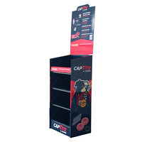 Support d'affichage au sol en carton ondulé imprimé sur mesure avec en-tête, présentoir de vente au détail à 3 niveaux