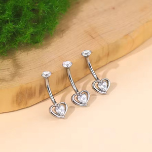 <b>Titanium</b> Navel Ring Heart Shape Zircon Inlaid Body Jewelry For Women Piercing <b>Studs</b> ASTM F136 - Product Image 3