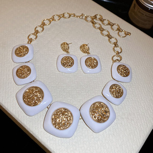 Wholesale Square Shaped Pendant Necklace Earrings <b>set</b> for Women Luxury Party <b>Dinner</b> Jewelry <b>Set</b> - Product Image 5