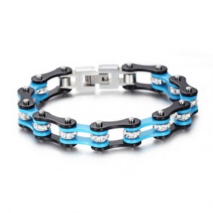 Pulsera de Cadena Estilo Punk, Azul y Negro, Aleación con Cristales y Diamantes de Imitación, Unisex, Regalo, Joyería - Product Image 4