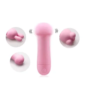 USB Rechargeable Sex Vibrador Pink Silicone Mini Massage Vibrator With 3 Heads Can Be Changed