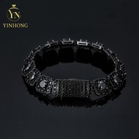 Vente en gros de bijoux Hip Hop en argent sterling 925 Vvs Black Moissanite Iced Out Tennis Chain Bracelet Collier