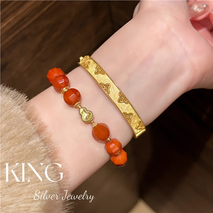 Brazalete de Plata de Ley con Flores y Hilo Dorado, Diseño Calado, Regalo para Mujer - Product Image 5