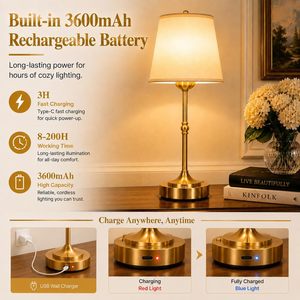 Lampe de table portable, réglable, moderne, luxueuse, en tissu, rechargeable, sans fil, LED, avec commande tactile, pour restaurant, bureau, maison - Product Image 3