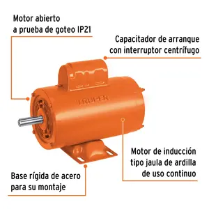 Truper 1 HP Motor de inducción asíncrono de alta velocidad Monofásico 220V AC 3000RPM Protección cerrada - Product Image 3
