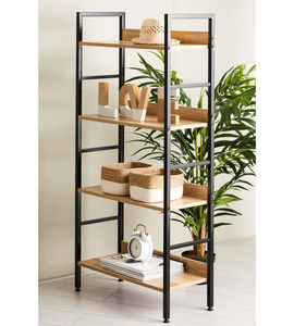 Estantería y estantería multicapa de hierro y madera para el hogar y el almacén duraderos de <span class=keywords><strong>4</strong></span> capas a precio barato, estantes apilables de exhibición industrial - Product Image 1