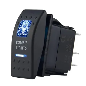 5 pin on off SPST Zombie Light Switch 20A 12V Blue Backlit Led Rocker Switch Push Button