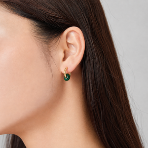 Green Resin Ring <b>Hoop</b> <b>Earrings</b> Stainless Steel 14K Gold Vacuum Plated 17 mm <b>Hinged</b> Circle Jewelry - Product Image 5
