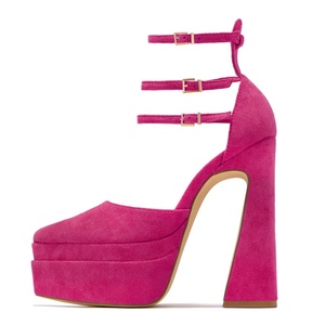 Nouvelles sandales sexy pour femmes à boucles, talons hauts, en daim de qualité, plateforme épaisse, bout pointu, escarpins de bureau - Product Image 5