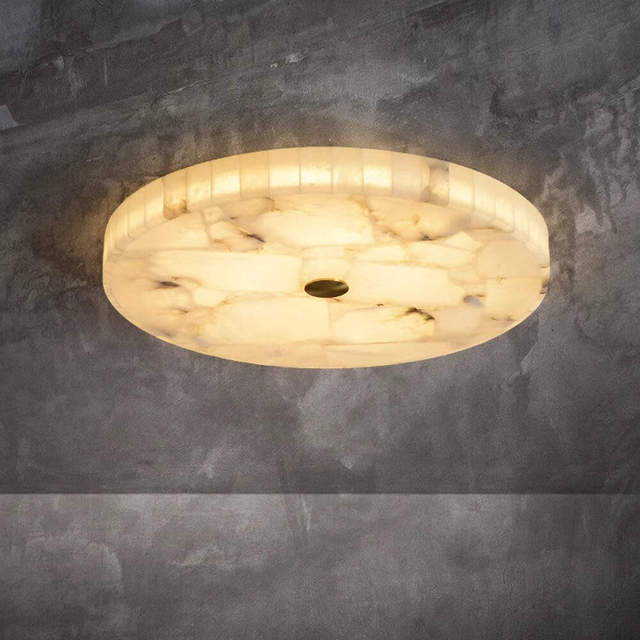 Spanish Copper Marble Bedroom Ceiling Lamp Luxury Room Round Balcony Lamp Brass Alabaster Chandelier Ceiling Light Flush Mount
