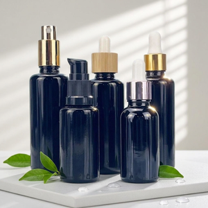 Wholesale Custom Logo Dark Boston Glass Dropper <b>Bottles</b>, Light Block Serum Glass Vials with Bamboo & Gold Dropper Caps - Product Image 6