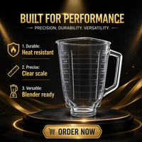 Verre de blender carré gaufré de 1,25 L (5 tasses) avec échelle graduée, pièce de rechange pour distribution en gros