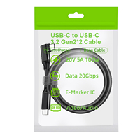 Cable de Datos USB 3.1 Gen2*2 Tipo-C de Ángulo Recto con Conectores Duales Tipo-C para Proyección de Video 4K, Hecho en China
