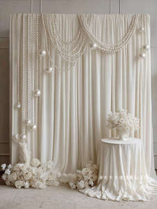 Cortina Decorativa Transparente de <span class=keywords><strong>Gasa</strong></span> con Diseño de Olas y Perlas para Colgar en el Techo y Crear Ambiente - Product Image 3