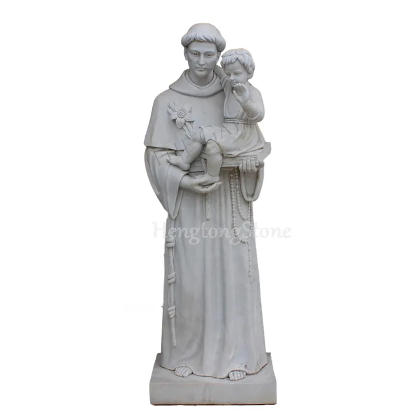 Kerk Hand Gesneden Wit Marmer Saint Anthony Standbeeld