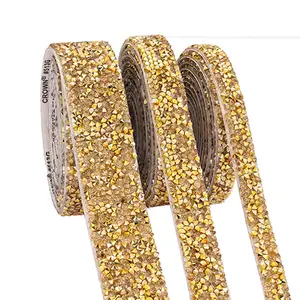 Colle thermofusible strass bande de forage bricolage décoratif résine dorée bande de strass pour chaussures vêtements téléphone portable décoration de voiture