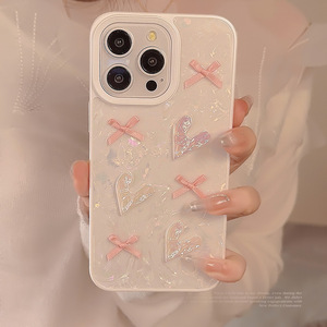 Funda para Teléfono con Diseño de Corazón y Lazo para Chicas, Compatible con iPhone 15 Pro Max, 16, <span class=keywords><strong>11</strong></span>, 17, Patrón de Concha, Antigolpes, Adhesivo 3D - Product Image 2