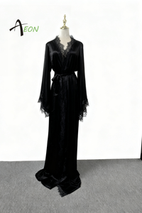 Women's Long <strong>Black</strong> Lace Robe Long <strong>Nightdress</strong> For Wedding Party Bridal Long Nightgown Bride White Robe - Product Image 2