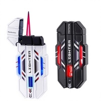 Briquet torche style Mecha, coupe-vent, flamme rouge, rechargeable au butane, avec lumière LED tendance