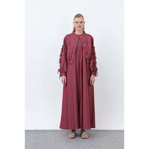 Women's Jacket Dress <b>Set</b> with Ruffle Detail on Sleeves - 20654TKS - BURGUNDY - Product Image 2