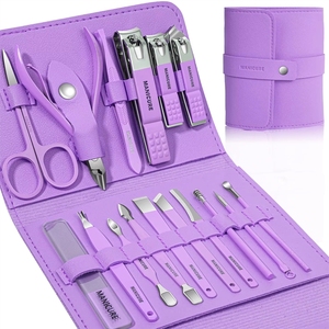 Kit de Manicura de 16 Piezas, Juego de Cortaúñas Profesional de Acero Inoxidable, Herramientas de Cuidado y Pedicura con Estuche de Cuero de Lujo - Product Image 1
