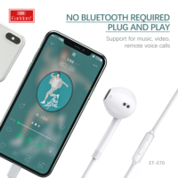 Earldom Wired Type-C Earphone USB C 1.2M In-Ear Bass Earbuds Headphones dengan Mic untuk Samsung Xiaomi