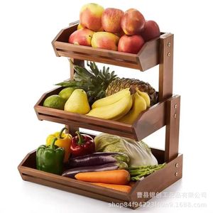 Cesta de frutas de teca de doble capa apilable para uso en la cocina del hogar - Product Image 2