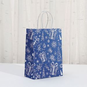 Bolsas de Regalo Navideñas Modernas y Ecológicas Personalizadas, Papel Kraft Reciclado, Impresión Digital, Azul Festivo, Marcas Sostenibles al por Mayor - Product Image 2