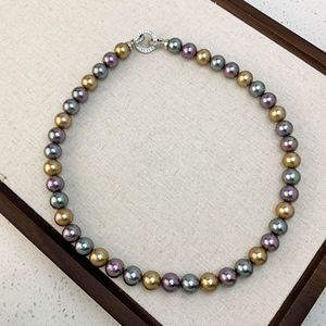 French Retro Color Light Luxury <strong>Queen</strong> Crystal Glass Pearl Necklace Tahiti Morandi Mixed Color Black Pearl Necklace - Product Image 2