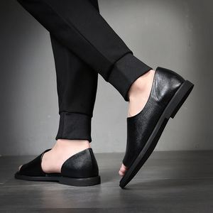 Mules de Cuero Genuino Negro con Punta Abierta, Suela de Goma Transpirable, Pantuflas de Verano para Hombre - Product Image 1