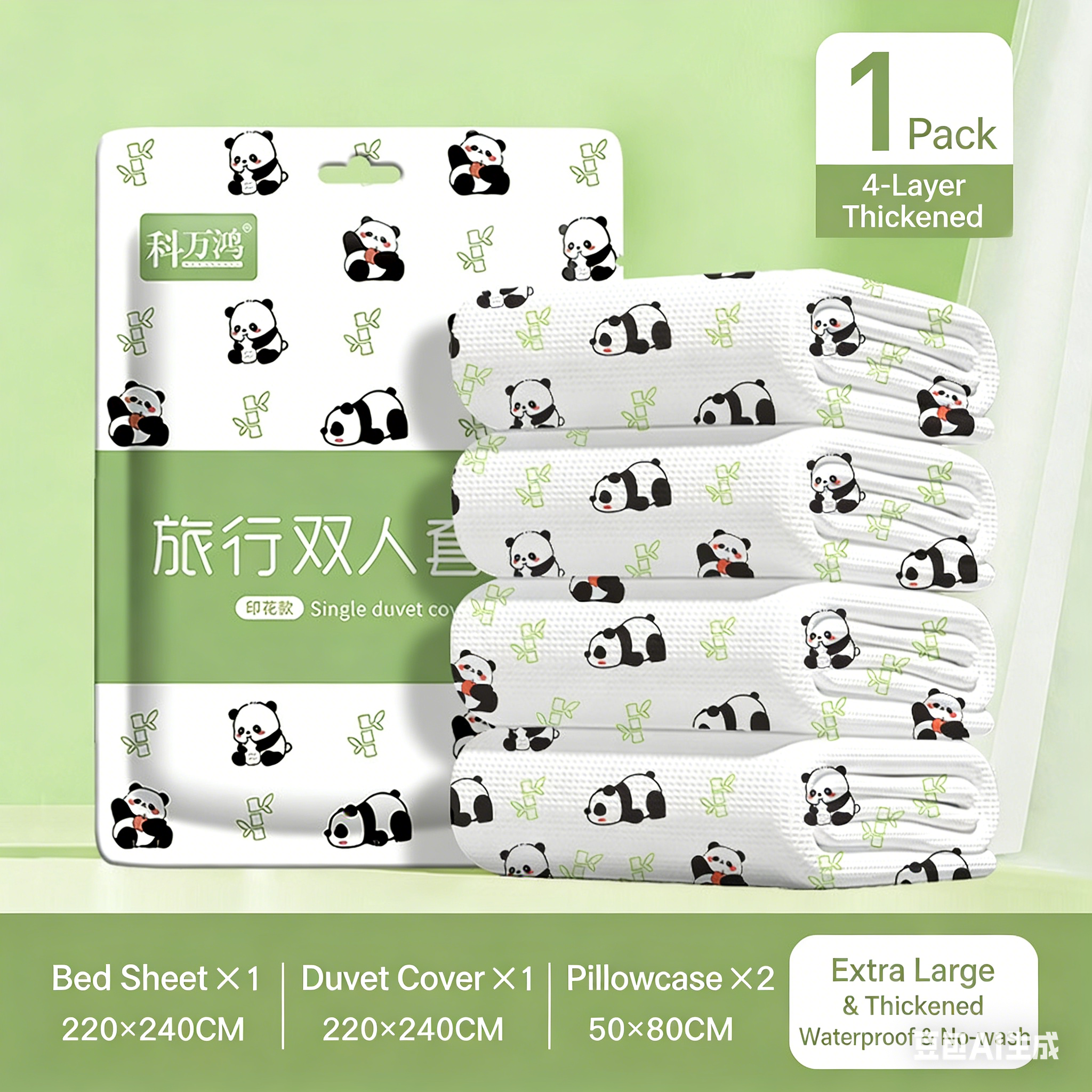 Ensemble de literie de voyage jetable imprimé Panda, 4 pièces
