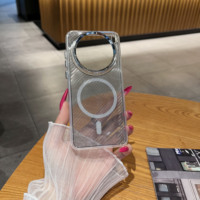 Coque de téléphone en titane argenté avec panneau arrière en nickel, anneau magnétique, protection d'objectif, coque de protection arrière pour téléphone portable
