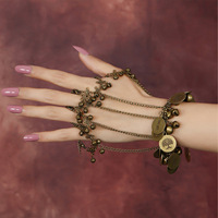 Bracelet vintage bohème à maillons, anneaux de doigt esclave, anneaux de danse du ventre avec pendentif clochette et pièce de monnaie, chaîne tendance pour mariage