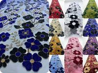 Tissu en dentelle française Janvier avec motifs floraux, broderie 3D de fleurs en ruban, perles et paillettes