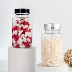 Bouteille de pilule de Capsule en plastique transparent personnalisé, vente en gros, bouteille de pilule de tablette multicolore scellée avec capuchon