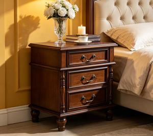 Premium Champagne Gold 3-Drawer Nightstand Luxury Bedroom <b>Bedside</b> Storage Cabinet with Round Legs - Product Image 1