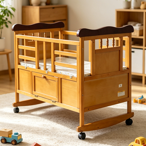 <span class=keywords><strong>Cuna</strong></span> de Madera Tradicional 2 en 1 Portátil con Ruedas para Bebés Recién Nacidos - Product Image 5