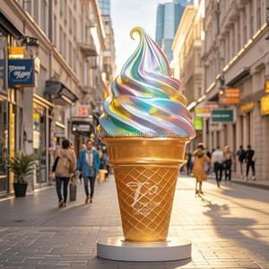 Modelo de Escultura de Helado de Fibra de Vidrio a Gran Escala Simulada, Adorno Decorativo de Pie para Exteriores, Centro Comercial, Arte de Postres - Product Image 1