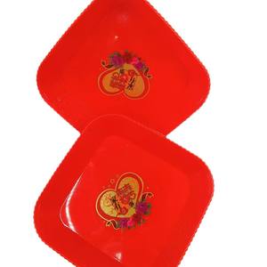 Plato cuadrado rojo para frutas para ocasiones festivas, bandeja de aperitivos para la sala de estar, plato para compromisos con el símbolo de la "doble felicidad" - Product Image 2