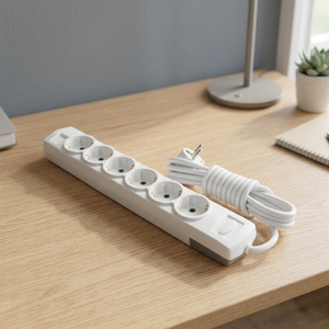 6 Way Schuko 6 Outlets <b>Extension</b> <b>Socket</b> Grounded ABS Material 3x1mm Cable 2m 16A 250V Konza Made in Turkey - Product Image 3