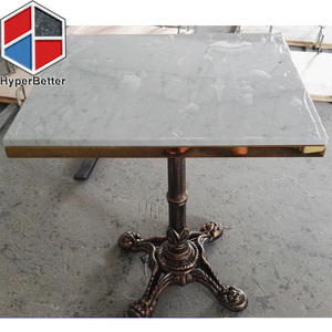 Giá Cả Phải Chăng Vuông Bistro Marble Bảng Với Carrara Đá Cẩm Thạch Bảng Top Và Brass Leg - Product Image 1