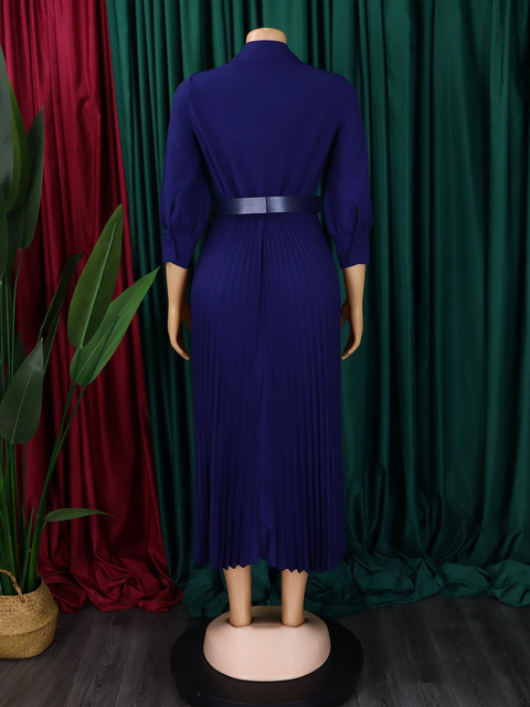 D472 Trendy Spring Dresses Women Lady Elegant Long Sleeve V-neck Pleated Office Dress Elegant Casual Dresses With Belt