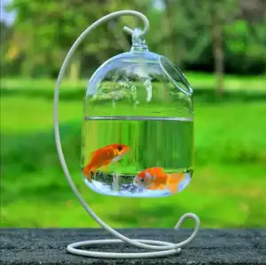 Bol à poisson Betta en verre pour aquarium suspendu de bureau avec support, décorations de réservoirs d'aquarium de mini table pour la décoration de la maison de bureau