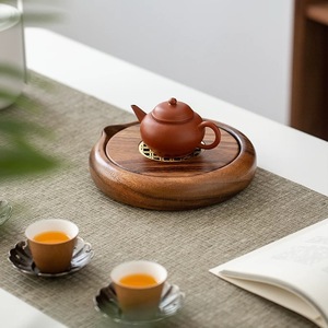 Walnut Wood Teapot Stand Round Water Storage <b>Tea</b> Tray Purple Clay Kung Fu <b>Tea</b> Set Heat Resistant Afternoon <b>Tea</b> - Product Image 1