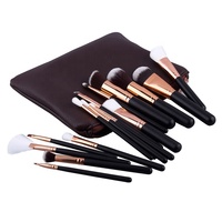 Ensemble de pinceaux de maquillage en or rose de 15 pièces avec manche en plastique et poils synthétiques, logo personnalisé, pour le visage et le correcteur, pinceau éventail
