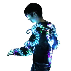 Kualitas Tinggi LED Robot Robot Kostum Multi Warna Bercahaya Baju Besi dengan Sarung Tangan LED Kacamata Tahap Malam Klub DJ Bercahaya Pakaian Suit